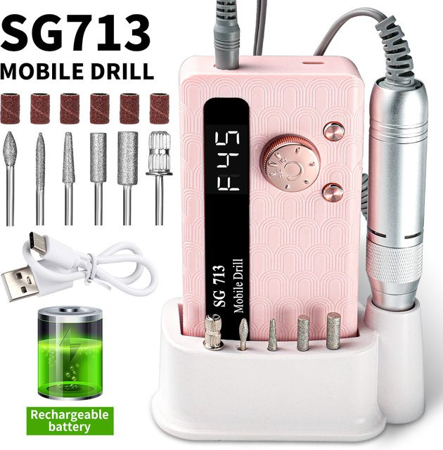 MOSKANY Elektrischer Nagelbohrer, Rosa, mit Nagelpolierer-Set - Bild 1