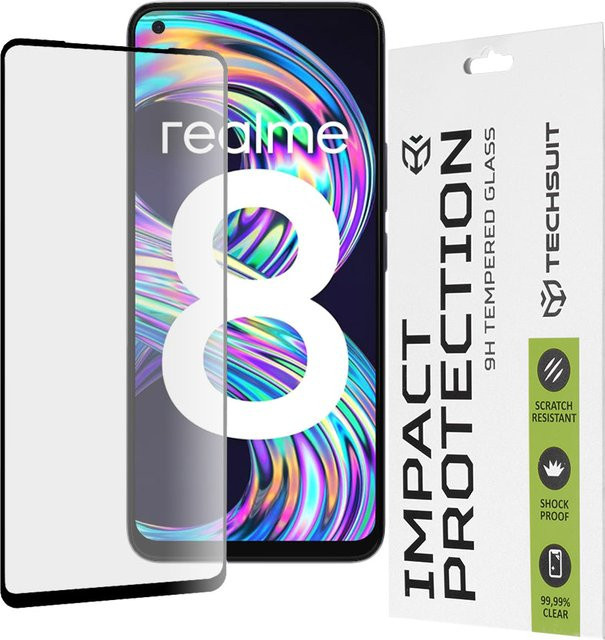 Techsuit Displayschutzfolie aus gehärtetem Glas für Realme 8 Pro und Realme 8, Full Glue, Schwarz - Bild 1