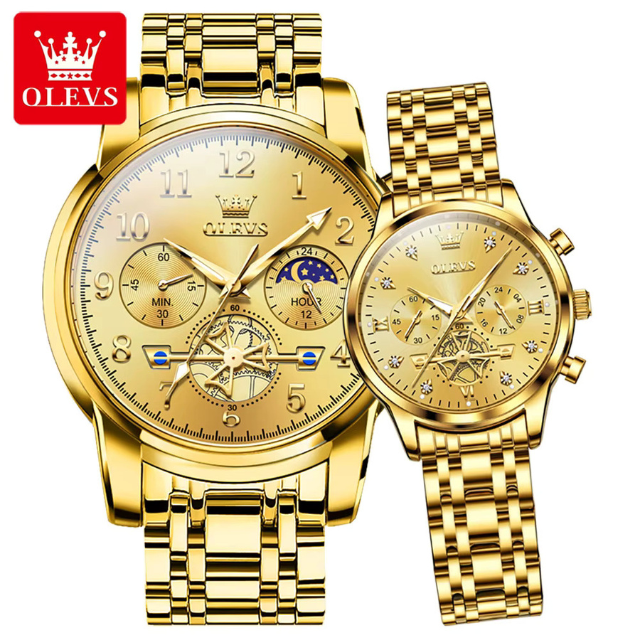 OLEVS Armbanduhr Chronograph, Quarz, Edelstahl, Gold, Unisex - Bild 2