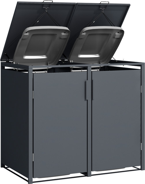 PLATS Mülltonnenbox 2er Set aus Metall in Anthrazit, B/T/H: 132 x 80 x 116 cm - Bild 1