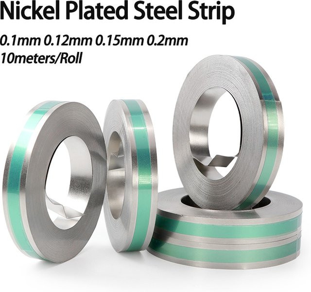 5 Rollen vernickelte Punktschweißstreifen in Silber, 10 m pro Rolle, 0,1–0,2 mm Dicke, hochleitfähige Verbindungsstreifen für 18650 und 21700 Li-Ionen-Akkupacks - Bild 1