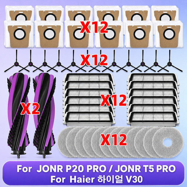 Zubehör-Set für Haier V30, JONR P20 PRO und JONR T5 PRO mit Hauptbürste, Seitenbürste, Filtern, Wischtüchern und Staubbeuteln - Bild 1