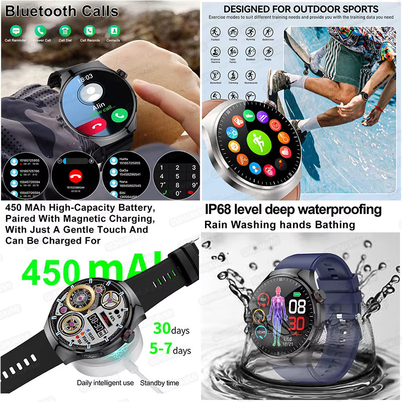 GUHUAVMI Smart Watch für Herren mit AI Harnsäure Diagnose, EKG, PPG Blutfett und Blutdruck Messung, Bluetooth Anruf Funktion, Farbe: Silber/Schwarz - Bild 5