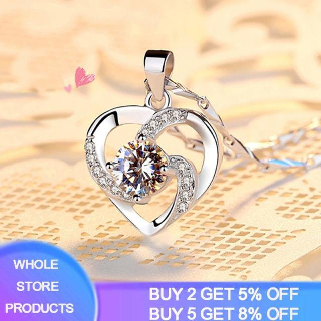 YIRAN Jewelry Halskette, 925 Silber, Kristall, Zirkonia, Herz Anhänger, 40cm, violett, Damen - Bild 1