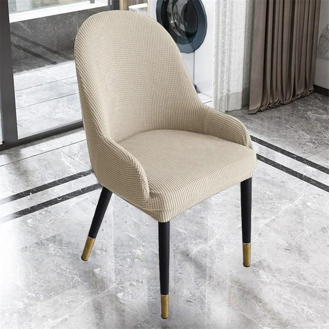 Einfarbiger Polarfleece Halbkreis Sesselbezug in Beige, elastische Stretch Sitzhülle für Esszimmerstühle - Bild 1
