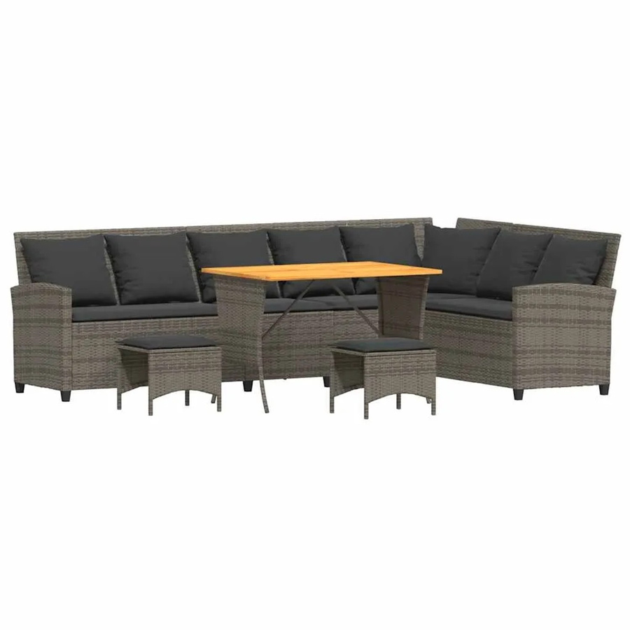 vidaXL 4-tlg Garten-Sofagarnitur in L-Form aus grauem Poly Rattan mit Kissen und Ottoman - Bild 2