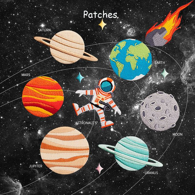 DUTRIEUX Space Planet Serie Astronaut Erde Stickerei Tuch Patches Selbstklebende Applikation für DIY Handytaschen und Briefpapier in Multicolour - Bild 1