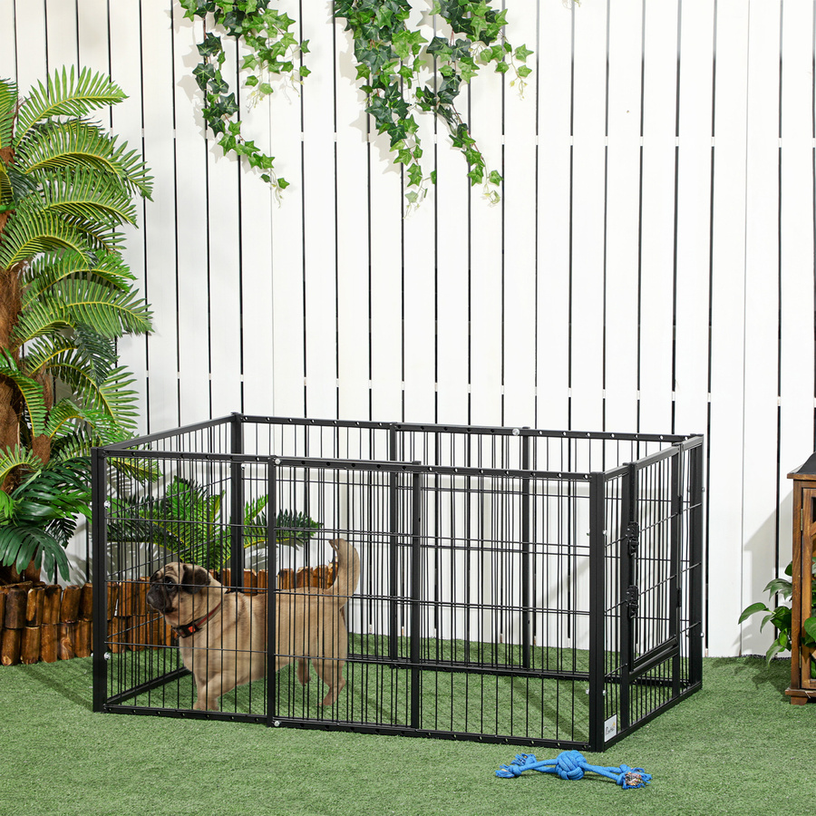 Aosom PawHut Tiergehege aus Metall mit 6 Paneelen für Innen und Außen, Schwarz, Verstellbare Länge: 82,5-150 cm, Tiefe: 79 cm, Höhe: 61 cm - Bild 2