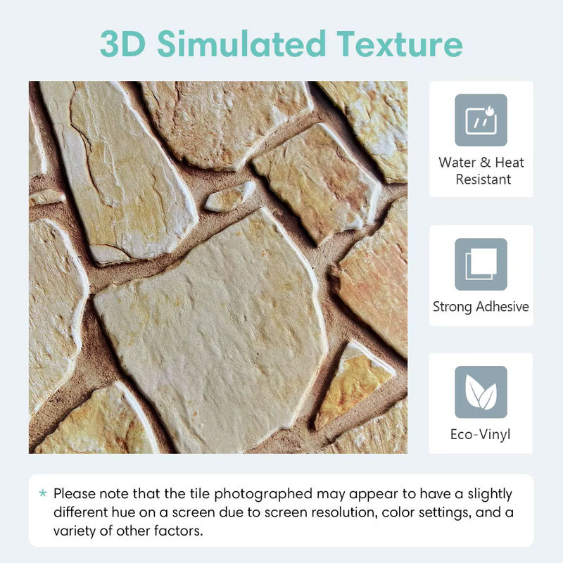 COMMOMY 3D Wandpaneele in Steinoptik, selbstklebende Wandfliesen in Beige, 10 Stück - Bild 3