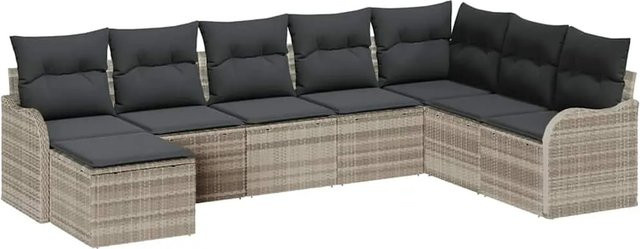 vidaXL Garten-Sofa-Set aus Poly Rattan in Hellgrau mit 8-teiligem Set und Kissen im modernen L-Shape Design - Bild 1