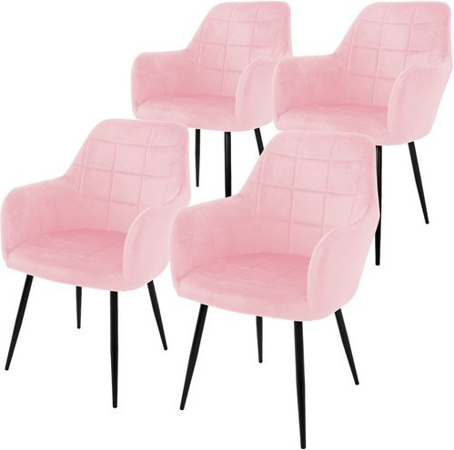 4er Set ECD Germany Esszimmerstühle mit Armlehnen in Rosa aus Samtbezug und Metall im modernen Retro-Design - Bild 1