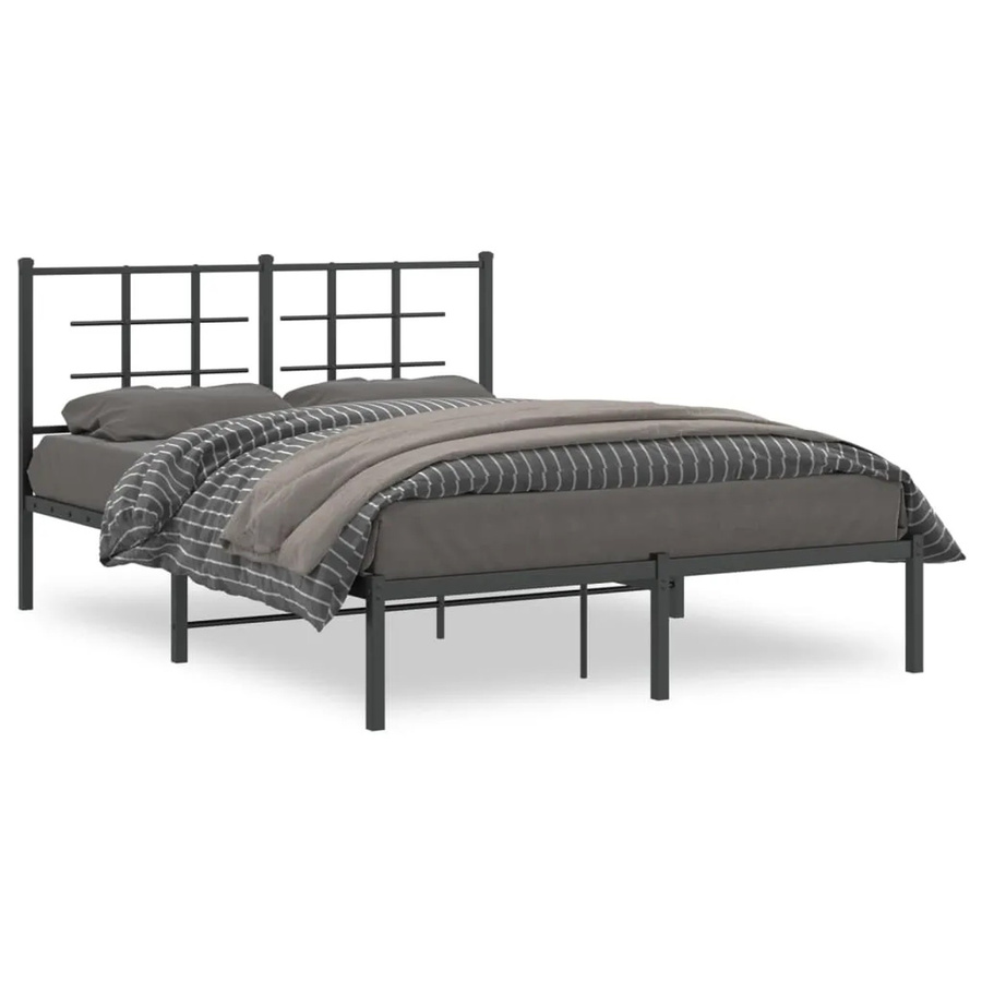 vidaXL Bettgestell aus Metall mit Kopfteil in Schwarz Matt, B/T/H: 140 x 200 x 90 cm - Bild 2