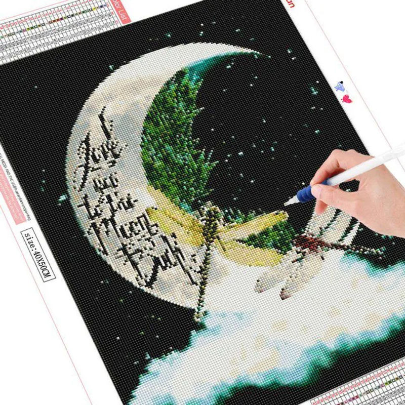 FIYO Diamond Painting Set Mond und Libelle Mosaik Bild aus Strasssteinen, mehrfarbig, B: 30 cm, H: 20 cm - Bild 1