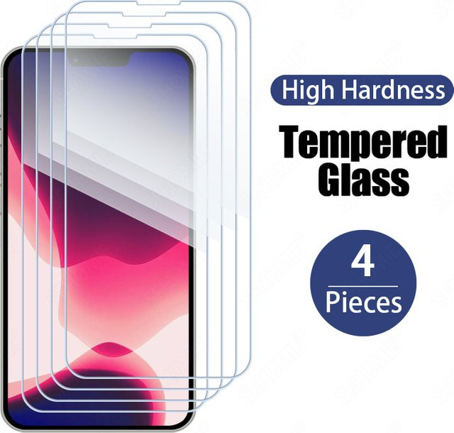 SFHOMIE Displayschutzfolie aus gehärtetem Glas für iPhone 16 15 14 13 12 11 Pro Max Plus, 4 Stück, transparent - Bild 1