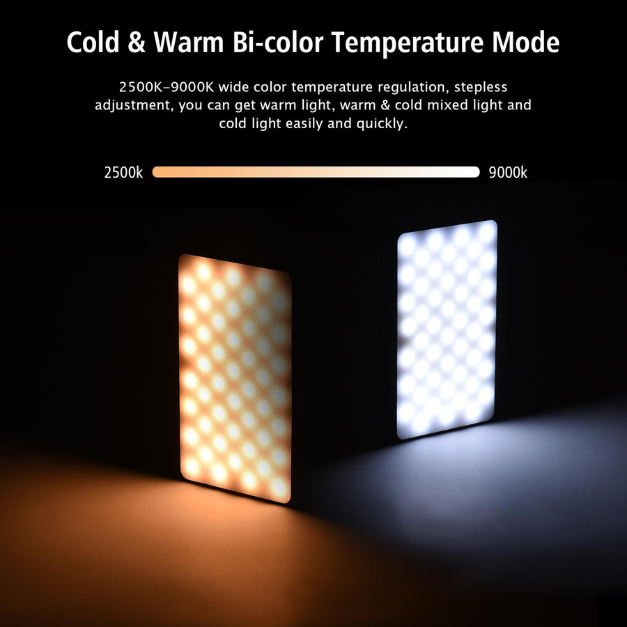 Andoer W140 RGB-LED-Videoleuchte in Schwarz, wiederaufladbares Fotografie-Fülllicht mit CRI95+, dimmbar, 2500K-9000K - Bild 6