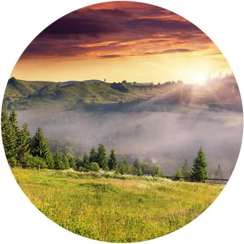 K&L Wall Art Runde Vliestapete Bergtal Sonnenaufgang Wandtattoo Natur Motiv mehrfarbig matt B/H: 284 x 62 cm - Bild 1