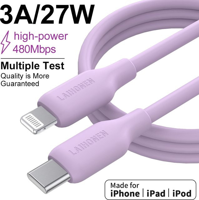 LAIHONEN USB-C zu Lightning Schnellladekabel 27W in Lila für iOS Geräte - Bild 1