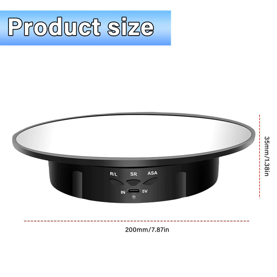 Elektrischer 360 Grad Drehteller für Produktpräsentationen und Videoaufnahmen mit 3 Geschwindigkeiten, Durchmesser: 20 cm, Farben: Weiß oder Schwarz - Bild 4