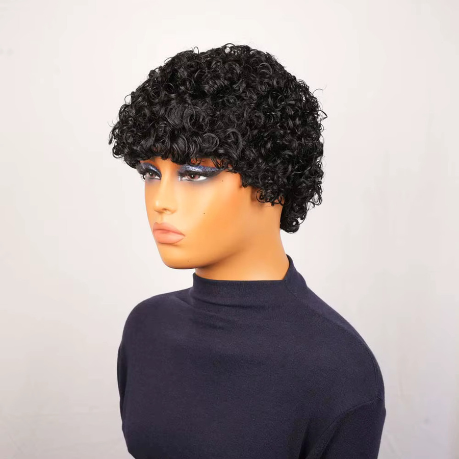 OYM HAIR Pixie-Perücke, brasilianisches Echthaar, kurz, mit Pony - Bild 3