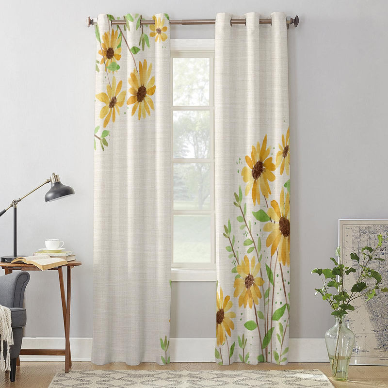 Super Six Fenstervorhang mit gelbem Gänseblümchen-Blumenmuster, modern und halbtransparent, Breite: 135 cm, Höhe: 60 cm - Bild 2