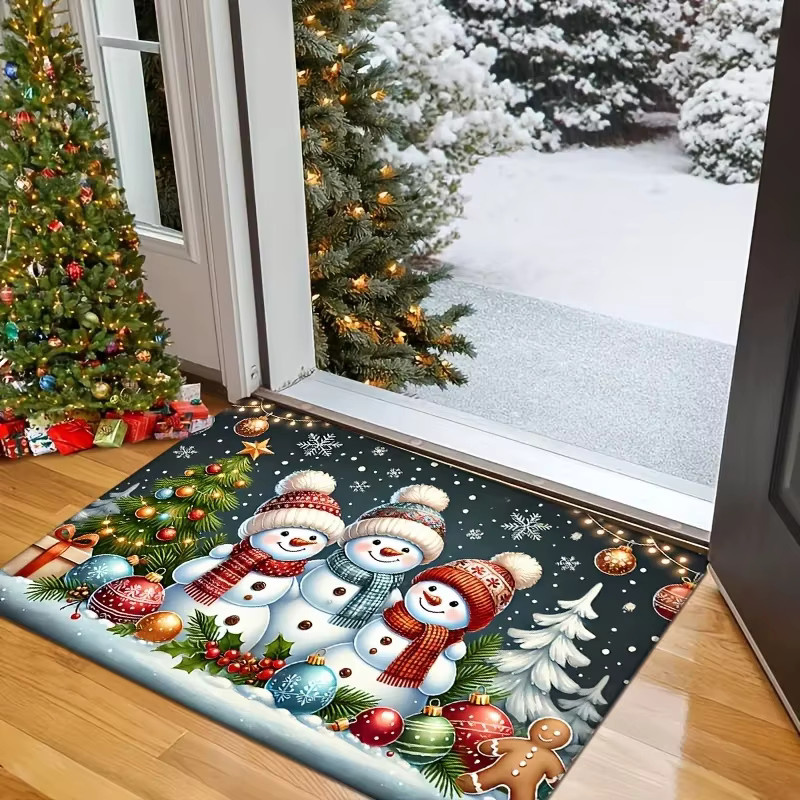 VIKAMA Teppich mit Winter-Weihnachts-Schneemann-Muster in Multicolor, rutschfest und schmutzabweisend für Schlafzimmer, Flur oder Eingangsbereich - Bild 2