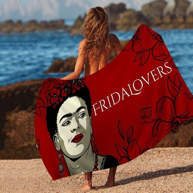 JMG Household Supplies Mexikanische F-Fridas Anime Mikrofaser Strandtuch in Rot, schnelltrocknendes und super saugfähiges Pooltuch aus Baumwolle und Polyester, B/T/H: 182 x 76 x 30 cm - Bild 1