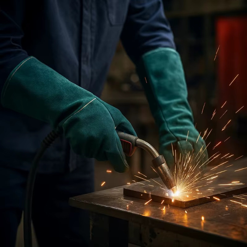 YUMARCH Sicherheits- und Arbeitshandschuhe aus Rindsleder mit langen Ärmeln, schnittfeste Schweißhandschuhe für Herren zum Schutz bei WIG-MIG-Schweißarbeiten und Gartenarbeit - Bild 5