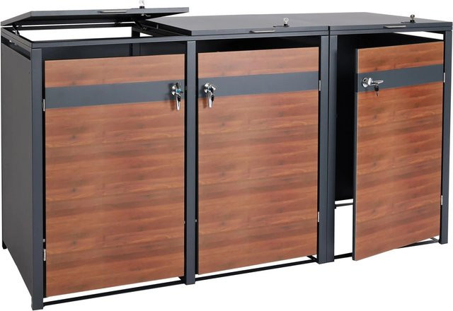 PROREGAL Mülltonnenbox für 3 Tonnen aus verzinktem Stahl in Anthrazit und Dunkelbraun Holzoptik, B/T/H: 200 x 117 x 80 cm - Bild 1