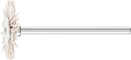 PFERD Miniatur-Rundbürste RBU mit Aluminium-Oxid-Filament, Durchmesser: 22 mm, Dicke: 2 mm, Schaft-Durchmesser: 3 mm, Korn 320, Weiß - Bild 1