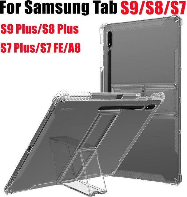 Transparente TPU Schutzhülle mit PC Standfunktion für Samsung Galaxy Tab S9, S8 Plus, S7 FE, S6 Lite und A8 - Bild 1