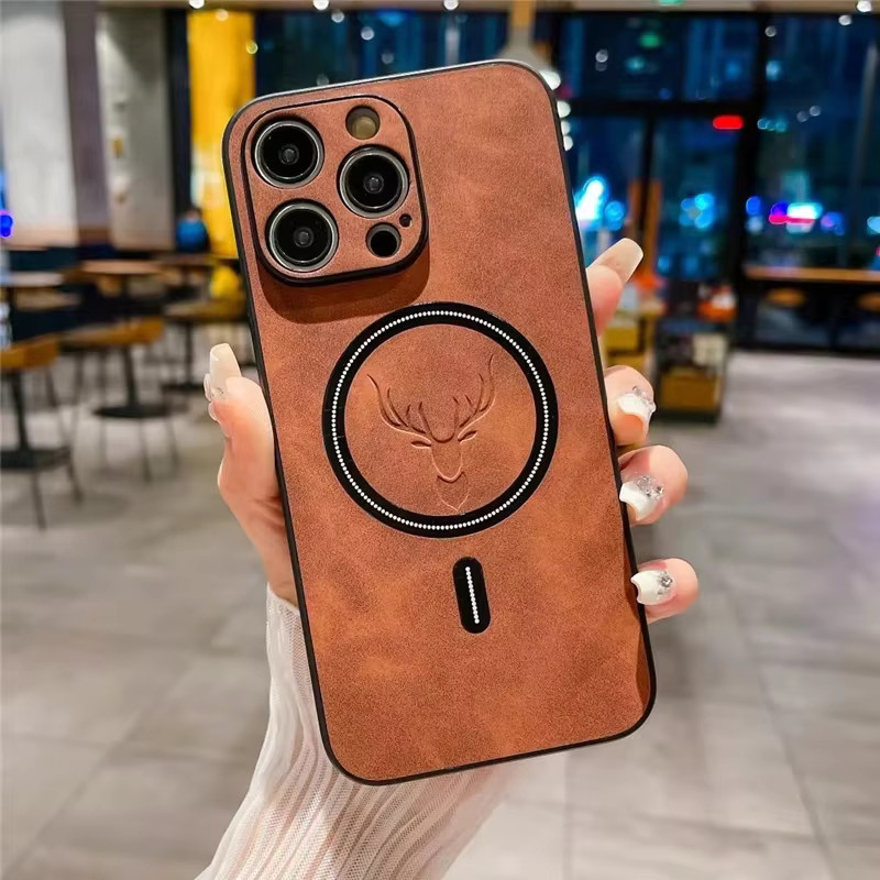 Magnetische Leder-Handyhülle mit Hirschkopf-Design für iPhone 11 bis iPhone 16 Pro Max, Farbe: Blau, stoßfest und kompatibel mit kabellosem Laden, Marke: Gusakov - Bild 3