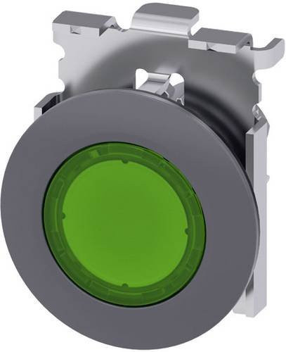 Siemens Leuchtdrucktaster 3SU1061-0JB40-0AA0 mit rundem Metall-Frontring in Sandgrau und grünem Knopf - Bild 1