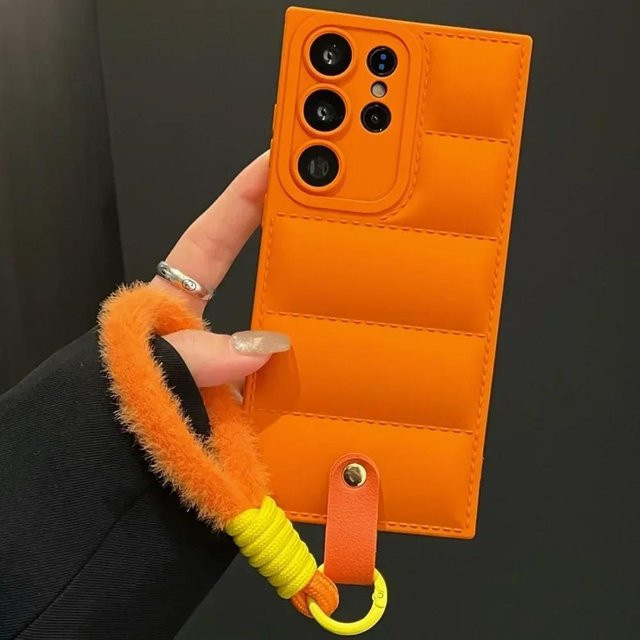 Handgelenk-Handyhülle im Daunenjacken-Stil für Samsung Galaxy S26 Plus S25 S24 S23 S22 S21 S20 Ultra FE A55 A35 A25 A15 A06 A05s in Orange - Bild 1