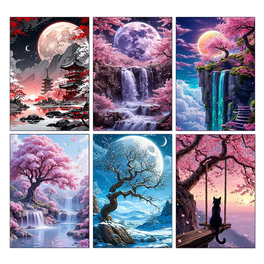 XUEQIXIAOZU DIY Diamantmalerei Set Fantasy Mond Baum Landschaft mit Vollbohrern als Mosaik Stickerei für dein Home Decor - Bild 4