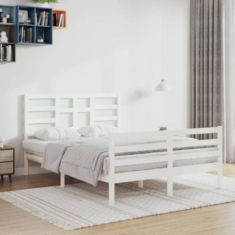 Massivholzbett aus Kiefer in Weiß im skandinavischen Design von Vidaxl, B/T/H: 140 x 200 x 104 cm - Bild 1