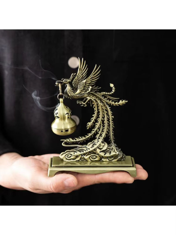Goldener Phoenix Weihrauchhalter aus Metall als hängender Aroma-Brenner für dein Zuhause - Bild 4