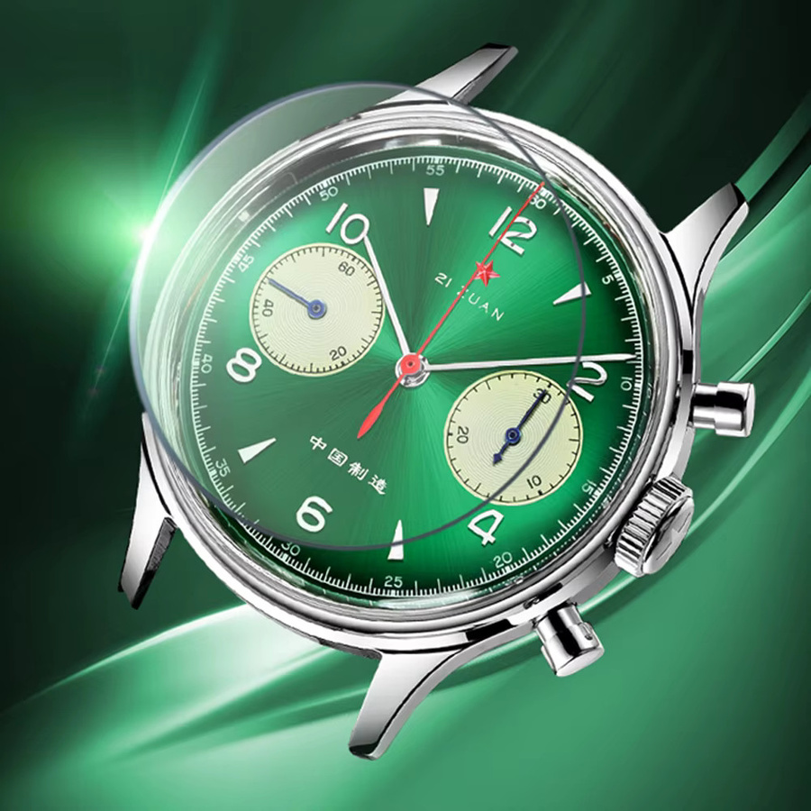 SEAKOSS Chronograph, Handaufzug, Edelstahl, 38 mm, Herren, Grün, Leder - Bild 2