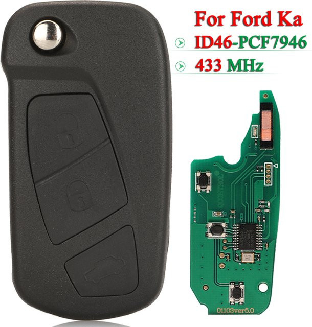 Jingyuqin Ersatz-Autoschlüssel für Ford Ka 2008 - 2016, 3-Tasten Klappschlüssel mit ID46 PCF7946 Chip und 433MHz, Farbe: Schwarz, SIP22-Klinge - Bild 1