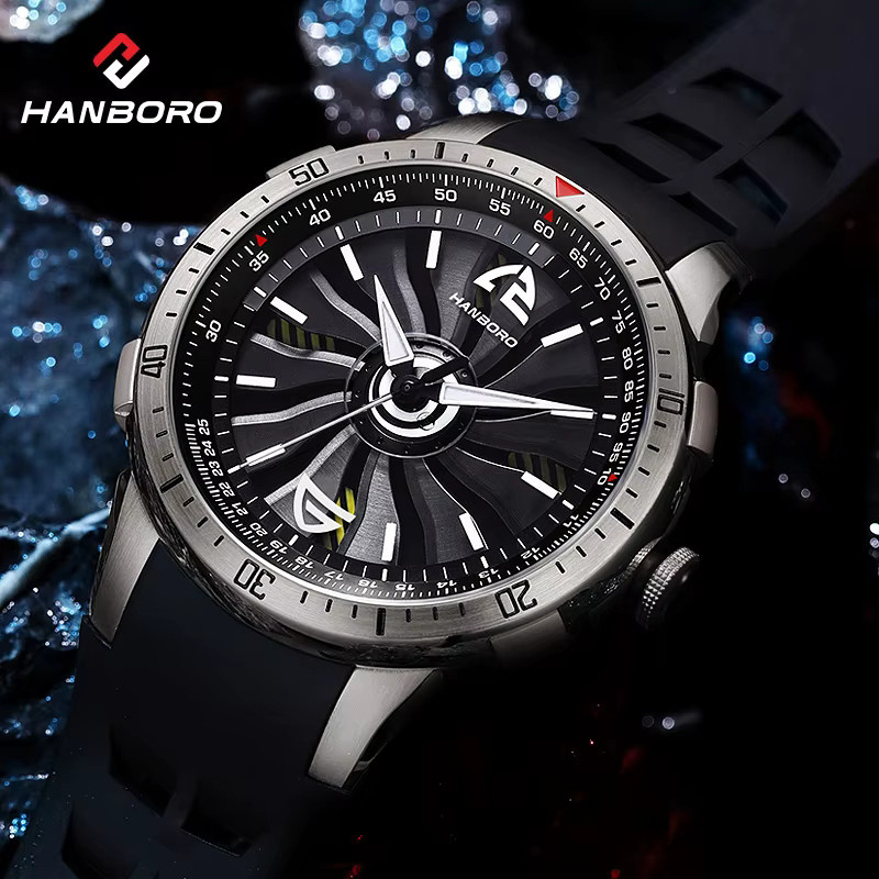 HANBORO Armbanduhr, Automatik, Edelstahl, Silikon, Schwarz, Herren - Bild 5