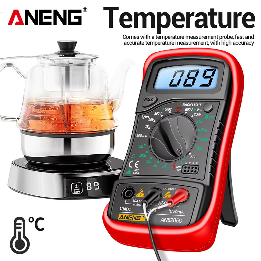 ANENG Multimeter Spannungstester AN8205C+VD807 mit AC-Spannungsdetektor und Amperemeter in Schwarz und Rot - Bild 3