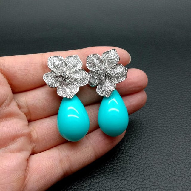 YYGEM Ohrringe, Blau, Sea Shell Teardrop, Cz, Vergoldet - Bild 1