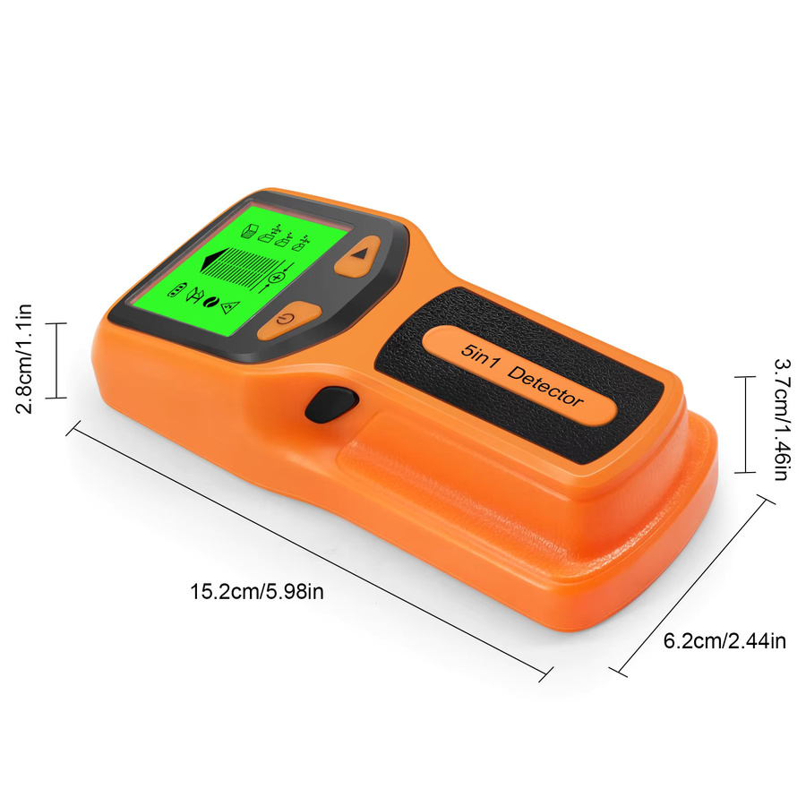 JUANJUAN 5-in-1 Wandscanner und Bolzen-Detektor in Gold und Orange zur Erkennung von AC-Drähten, Kabeln, PVC, Wasserrohren und Metall - Bild 2