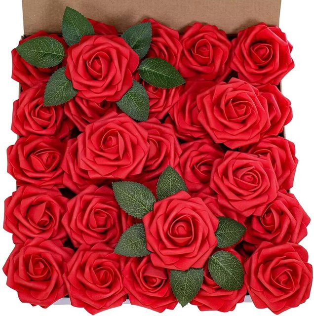 XIAOYINMO Künstliche Rose aus PE-Schaum für Valentinstag, Hochzeit und DIY-Dekoration in Rot oder Weiß - Bild 1
