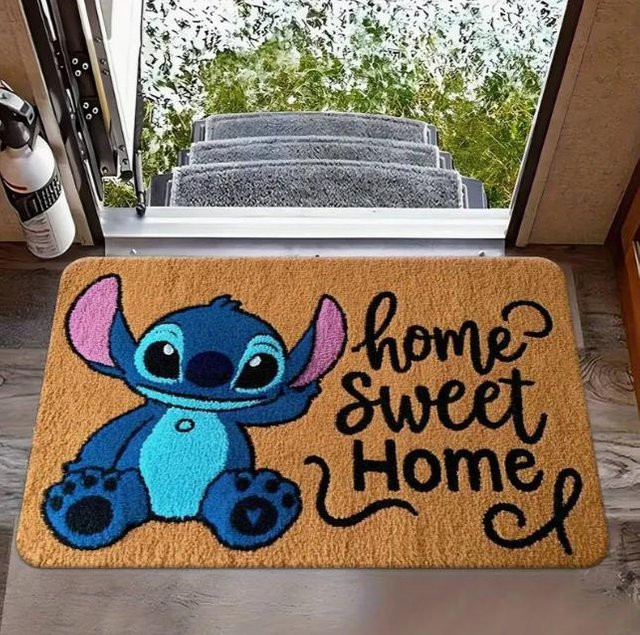 Miniso Stitch The Movie Fußmatte mit Blumendesign, rutschfest und waschbar, B/T: 50 x 30 cm, Mehrfarbig - Bild 1