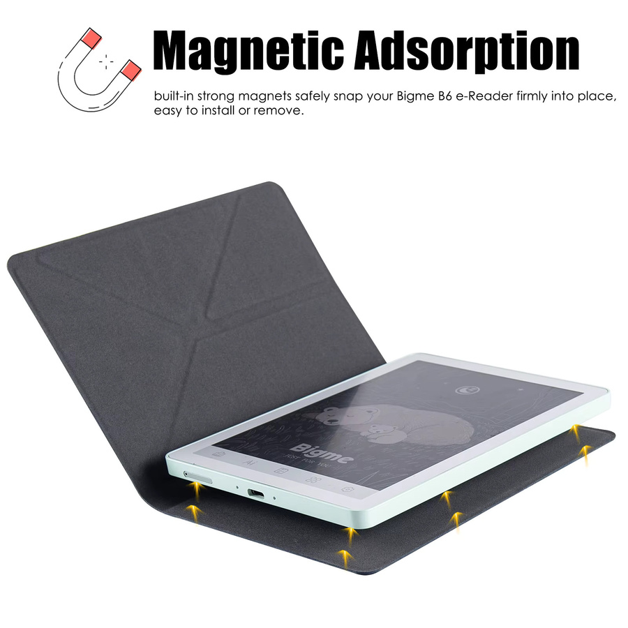 Schlanke Bigme B6 E-Reader Hülle aus PU-Leder in Schwarz mit magnetischer Adsorption und Origami-Ständer sowie automatischer Schlaf- und Wachfunktion - Bild 4