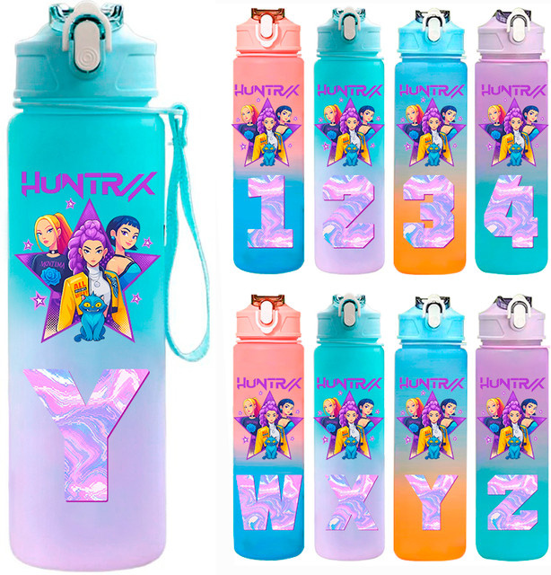 Bandai Kpop Trinkflasche mit Strohhalm, auslaufsichere Sportflasche, 750 ml - Bild 1