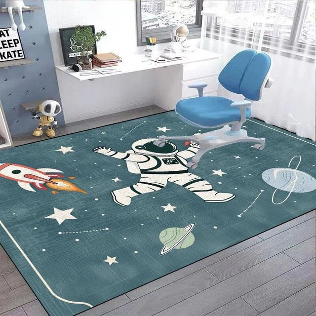 Karpetti Weltraum Astronaut Cartoon Teppich für Kinderzimmer und Wohnzimmer, Blau, B: 200 cm, T: 250 cm, Waschbar und Rutschfest - Bild 1