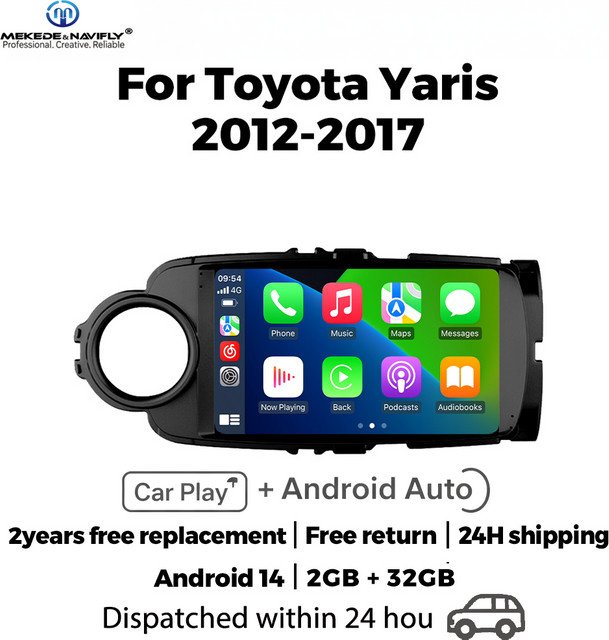 NAVIFANS Android 14 Autoradio für Toyota Yaris, Kabelloses Carplay Multimedia Smart-Auto-Audiosystem, Schwarz - Bild 1