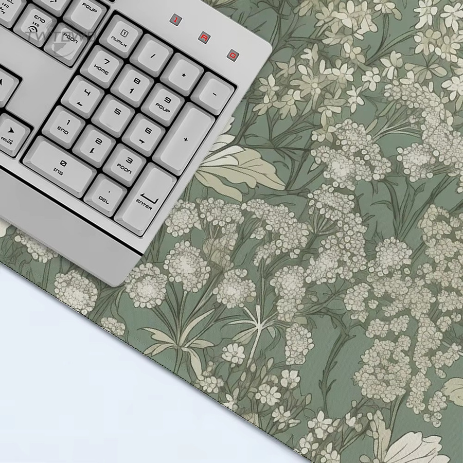 TWTOWO Gamer Mauspad XL in Grün mit Vintage Blumen Design, rutschfeste Spielmatte für Heimcomputer und Büro - Bild 2