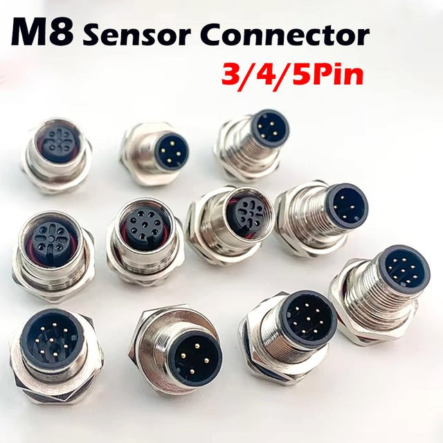 M8 Sensor Stecker Set mit Flansch Buchse und Gewinde Kupplung Wasserdicht in Silber für A Typ 3Pin 4Pin 5Pin - Bild 1